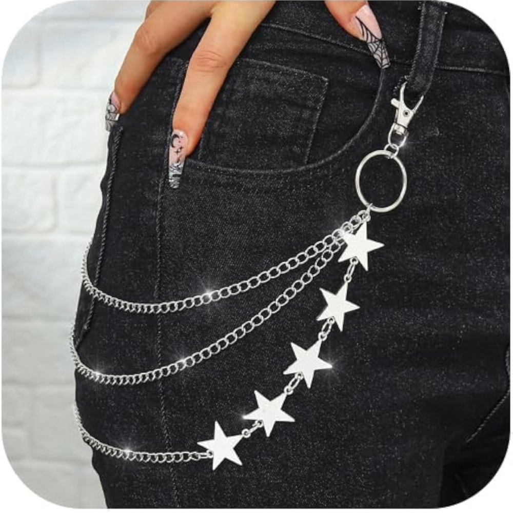 NWT Star Pants Chain Silver Goth Wallet Chain Y2k Punk Layered Jean Chain